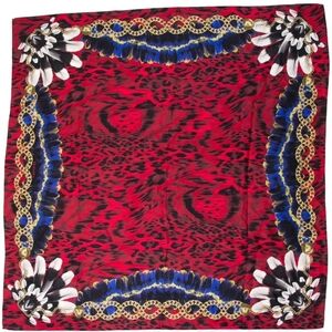 Versace Elegant Red and Blue Patterned Scarf